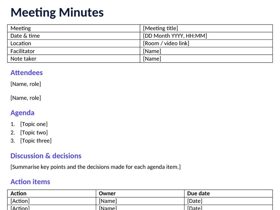 Meeting Minutes Template template preview