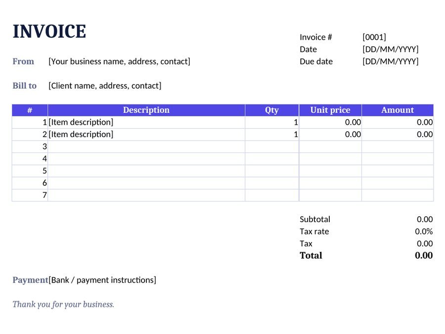 Simple Invoice Template template preview
