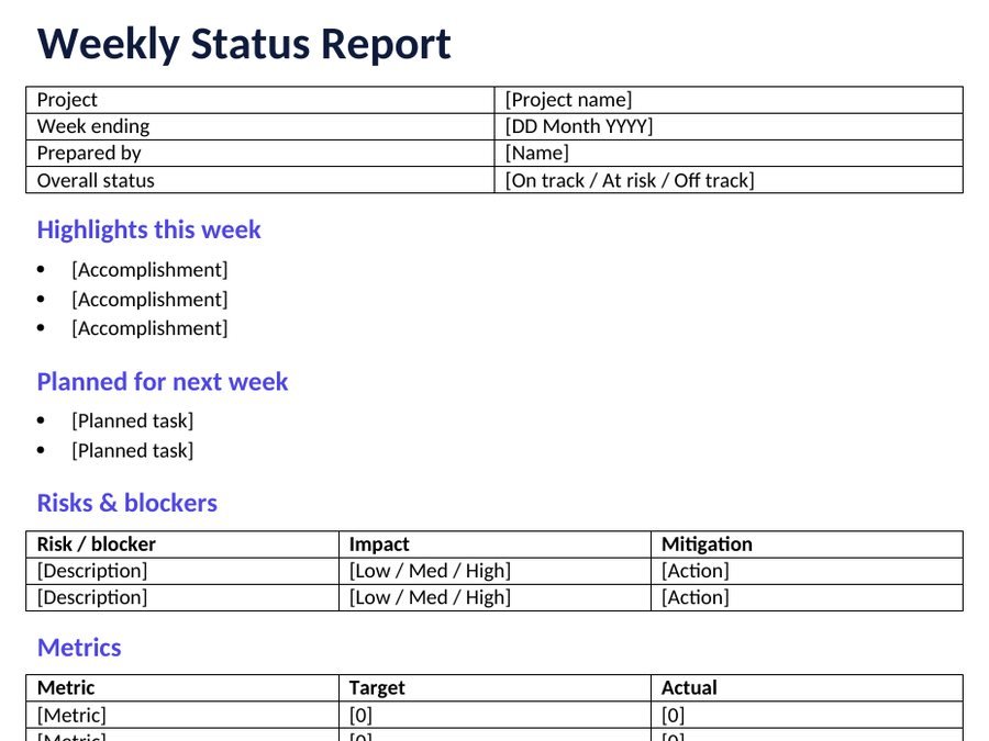Weekly Status Report Template template preview